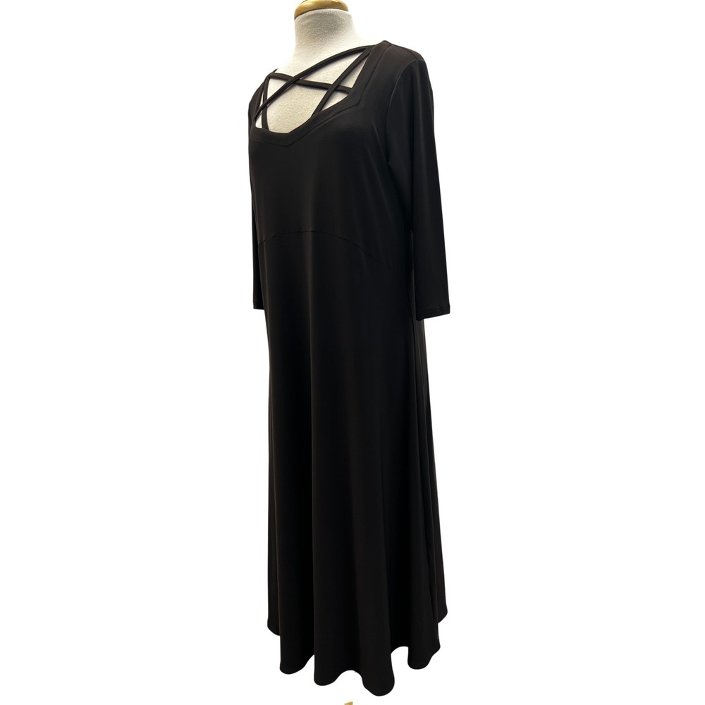 Sympli Maxi Dress Womens 12 Brown Good Strappy Neck 3/4 Sleeve Jersey Knit